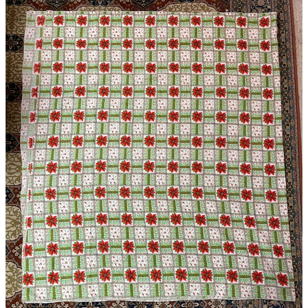 Vtg Christmas‎ Poinsettia Tablecloth Red Green White Rectangular 104 x 59